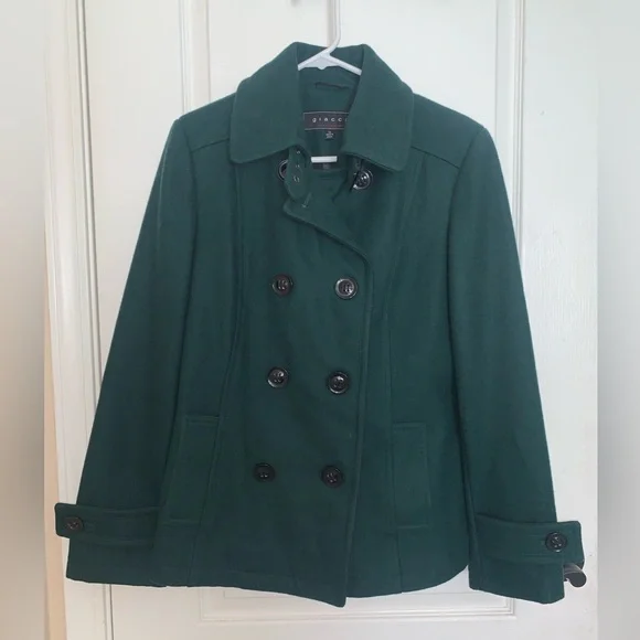 Giacca Women’s Dark Green Wool Winter Pea Coat - Medium - Picture 2 of 11